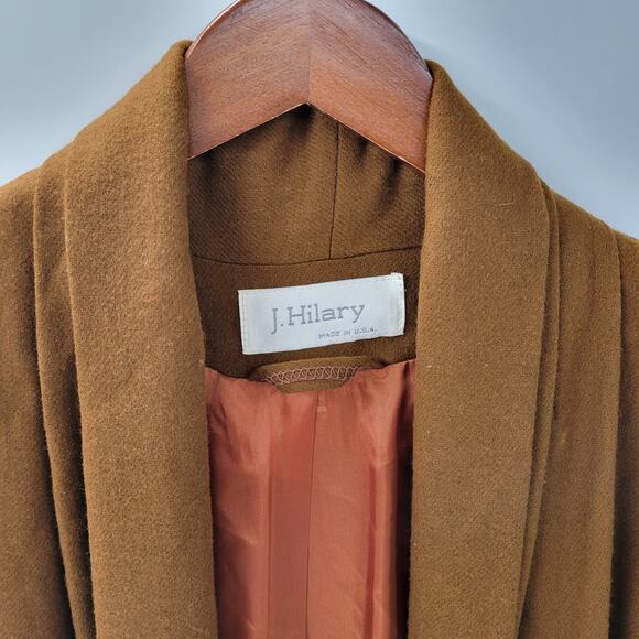 Vintage J. Hilary Wool Coat Womens 4 Belted Camel Brown Long Trench Made in USA - Picture 5 of 16